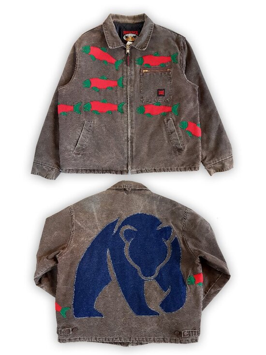 Vintage Other - Vintage Upcycled Sockeye Salmon & Grizzly Bear Tough Duck Work Jacket Carhartt